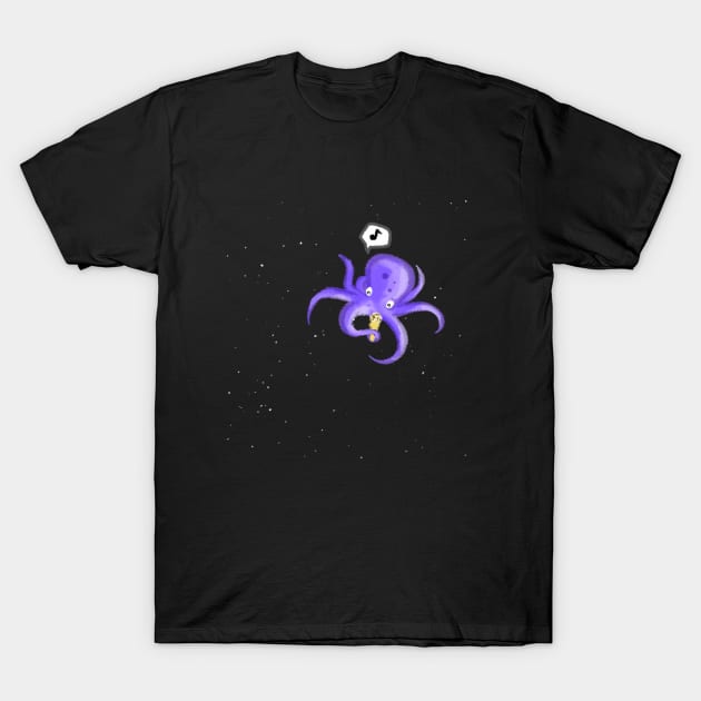 Space Octopus Eating Ice Cream in Space T-Shirt by ninthtale